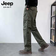 jeep吉普休闲长裤男士宽松直筒，纯棉山系机能夏季薄款工装裤子男裤