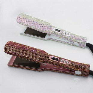 宽板镶水钻石直发器高温钛合金电热拉发夹板直卷两用造型美发器J1