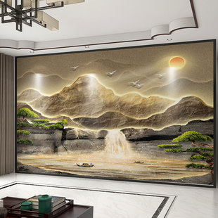 墙纸定制3d立体浮雕大气山水电视背景墙壁纸客厅壁布装饰墙布壁画