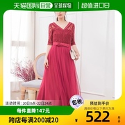 日本直邮DRESS+女士连衣裙红色V字领宽松筒裙直筒礼服晚礼服