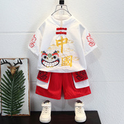 儿童汉服中国风夏装男童，短袖套装薄款女宝宝，表演服棉麻唐装古装潮