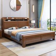 金丝紫檀色实木床1.8米双人大床中式1.5米床储物高箱主卧婚床经济
