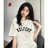 纯棉个性街头字母短袖t恤女2024年夏季韩版宽松白灰色情侣装上衣