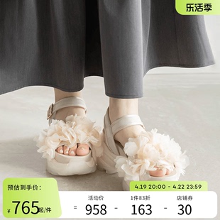 RANDA 24春夏成熟优雅柔美浪漫花艺亚麻薄纱运动凉鞋 PR33180