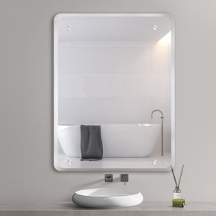 四角打孔镜子壁挂卫生间，洗手间化妆镜卫浴，镜厕所镜钉挂墙浴室镜