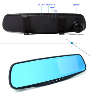 l802后视镜行车记录仪，蓝镜4.3寸广角170度1080p停车监控凌通方案