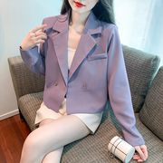 时尚春秋季紫色法式气质短款外套长袖小个子休闲西服上衣女装