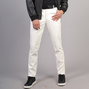 中青年男士皮裤弹力修身纯色时尚，防水白色表演酒吧，机车网红理发廊