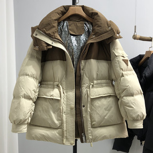 韩版撞色羽绒服女中长款加厚收腰显瘦2023洋气保暖白鸭绒外套