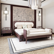 定制家具新中式实木床禅意，双人床床头柜衣，柜架卧室样板房成套婚床