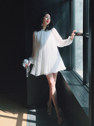 TRACY CHU 白色褶皱真丝仙女连衣裙
