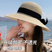 沙滩帽女夏季海边遮阳防晒草帽度假旅游大檐渔夫帽可折叠太阳帽子