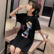 女童短袖t恤儿童女夏季韩版中大童宽松洋气圆领女孩中长款上衣潮