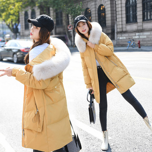 棉服女2021冬季大毛领棉衣女中长款棉袄女学生韩版宽松面包服
