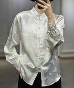 新中式国风真丝衬衫上衣女，春秋新桑蚕丝衬衣打底衫，设计感洋气小衫