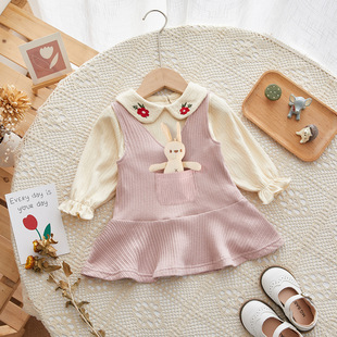 婴儿背带裙套装春秋女宝宝洋气甜美长袖两件套韩版儿童连衣裙