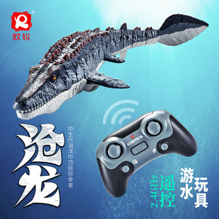 跨境2.4g无线充电遥控仿真恐龙，喷水鲨鱼摇摆沧龙孩儿童水上玩具