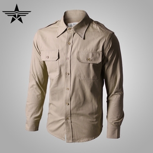 美国101空降师兄弟连同款卡其色男式修身纯棉，衬衫衣军绿加厚长袖