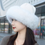 冬季皮草帽子女士保暖帽仿狐狸毛球球帽时尚优雅百搭护耳针织礼帽