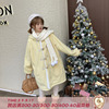 Labeau-圣诞-复古甜美两面穿千鸟格牛角扣外套女冬季毛绒连帽大衣