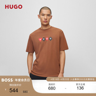 hugoboss雨果博斯男士纸牌艺术，风图案宽松休闲短袖t恤