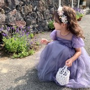 女童夏装2024紫色连衣裙儿童裙子，夏季小女孩高级感生日公主裙