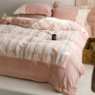 高端北欧獭兔绒冬天床上四件套细腻牛奶绒加厚床单被套1.5m1.8米