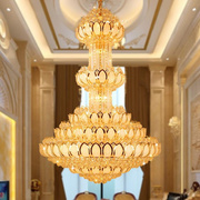 黄色水晶灯圆形别墅复式楼灯豪华别墅吊灯大型欧式大堂酒店工程灯