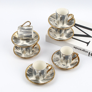 yalong雅龙咖啡杯碟套装，金边陶瓷水杯精致复古英式马克杯下午茶杯