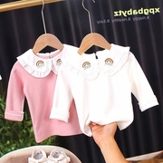 婴儿娃娃领白色打底衫2023春夏女童翻领长袖t恤上衣服女宝宝3