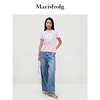 商场同款玛丝菲尔2024春粉红色圆领时尚印花短袖T恤上衣