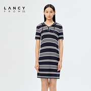 lancy悦朗姿女装，2023夏季撞色条纹连帽连衣裙，子女休闲套头裙