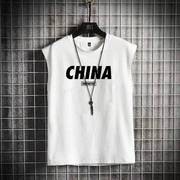 2022夏季背心无袖t恤男学生china中国字母印花坎肩上衣运动潮