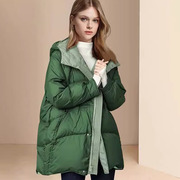 时尚大牌冬季高端绿色连帽羽绒服，女2023白鸭绒(白鸭绒)保暖外套中长款