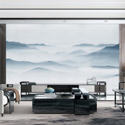新中式水墨山水画墙纸客厅电视，背景墙壁纸抽象淡雅影视墙布3d壁画