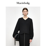 商场同款玛丝菲尔秋季黑色，蝙蝠袖轻龄感羊毛针织衫