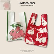 中秋节月兔针织单肩包手拎包月饼包装手提袋大容量礼盒袋伴手礼袋