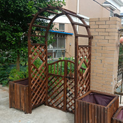户外庭院碳化防腐实木拱门花园门葡萄架半圆网格拱形爬藤花架子