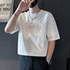 设计感白色t恤潮牌男2024夏季宽松半袖上衣简约拼接休闲短袖