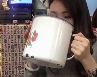 16cm超大号搪瓷杯子，张艺兴同款大号茶缸怀旧搪瓷杯茶缸串串带盖