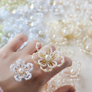 半成品水晶花 手工串珠水晶珍珠花朵 DIY耳环发簪材料
