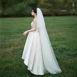 双层四层新娘拖地长头纱，4米1.5米长白色，超长拖尾主婚纱配饰带发梳