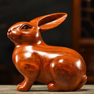 实木雕刻兔摆件木头兔子生肖家居客厅床头柜装饰摆设红木工艺