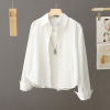 设计感小众白色衬衫外套女长袖，短款小个子上衣春秋季休闲宽松衬衣