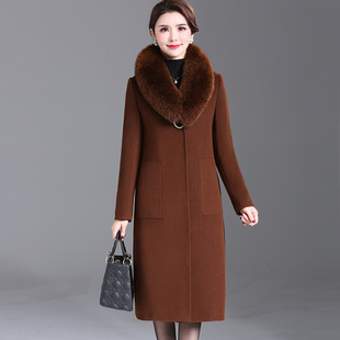 高档品质女装秋冬中老年女士毛领羊绒大衣妈妈大码毛呢子外套