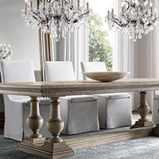 美式全实木做旧餐桌法式复古简约餐台欧式长方形办公会议桌工作台