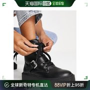 香港直邮潮奢 New Look 纽洛克 女士 平底粗跟防水台绑带靴子(黑)