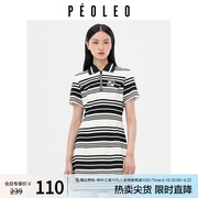 飘蕾衬衫连衣裙女2024夏季polo领美式条纹，撞色简约百搭短裙子