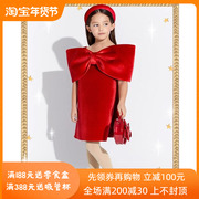  纽约Airfish 秋冬款 儿童女童红色蝴蝶结连衣裙圣诞新年礼服