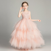 儿童走秀礼服粉色小花童，蓬蓬纱公主裙，婚礼主持人钢琴演出女童礼服